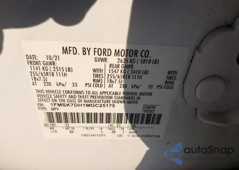 2021 Ford Explorer Xlt from USA, damaged, VIN 1FMSK7DH1MGC25175